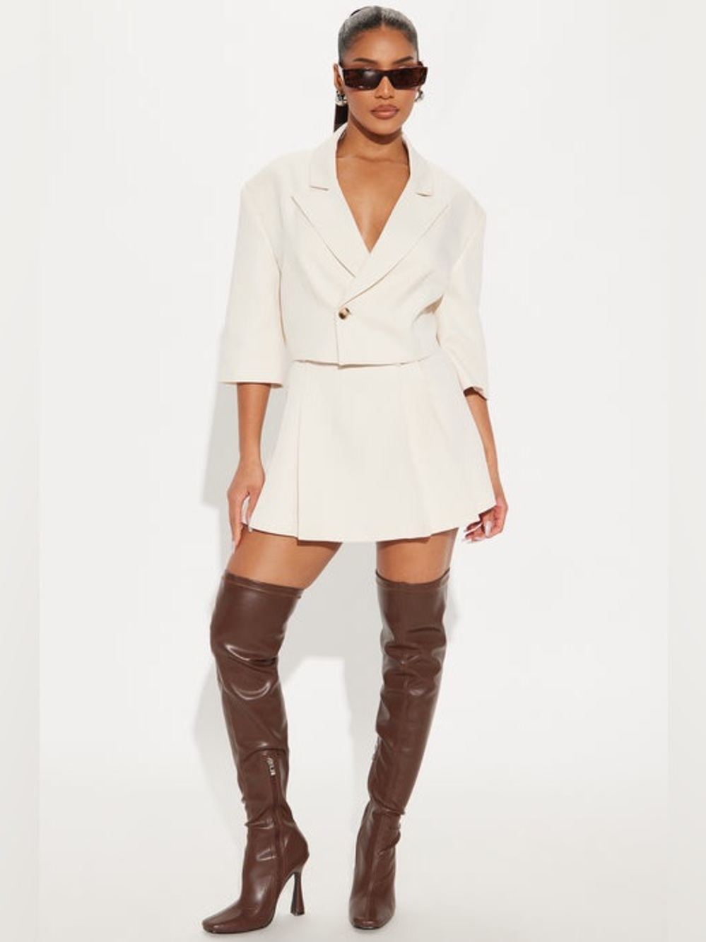 Cropped Cream Pleated Mini Skirt